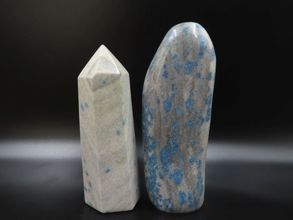 Polished Blue Spotted Spinel Crystal Point & Standing Free Form x 2 From Madagascar - TopRock