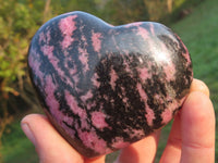 Polished Beautiful Pink & Black Rhodonite Hearts  x 3 From Madagascar - TopRock