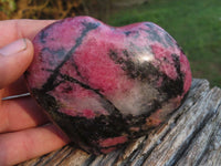 Polished Beautiful Pink & Black Rhodonite Hearts  x 3 From Madagascar - TopRock