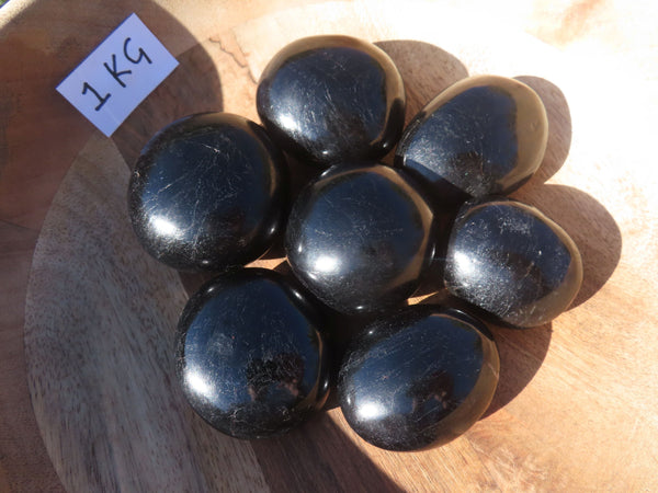 Polished Schorl Black Tourmaline Gallets / Palm Stones - sold per 1 kg - From Ambatondrazaka, Madagascar - TopRock