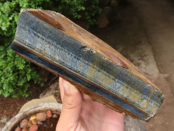 Natural Thick Blue Gold Rough Tigers Eye Slab x 1 From Northern Cape, South Africa - Toprock Gemstones and Minerals 