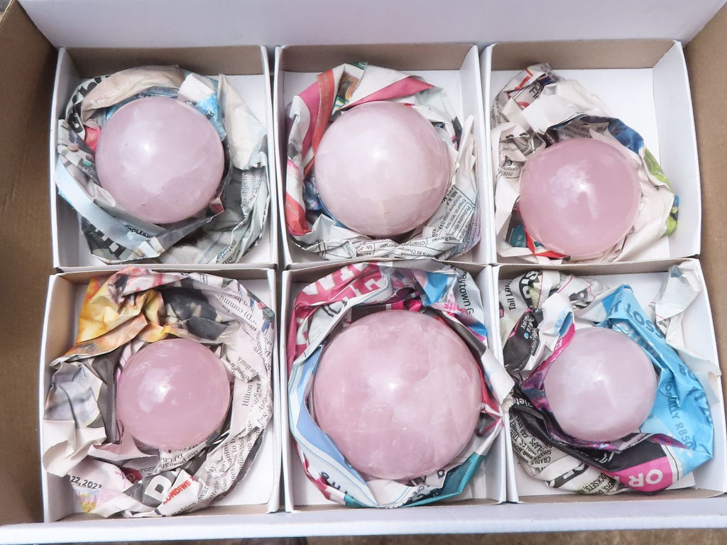 Polished Pink Rose Quartz Spheres  x 6 From Ambatondrazaka, Madagascar - TopRock