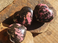 Polished  Pink & Black Rhodonite Hearts x 3 From Madagascar - Toprock Gemstones and Minerals 