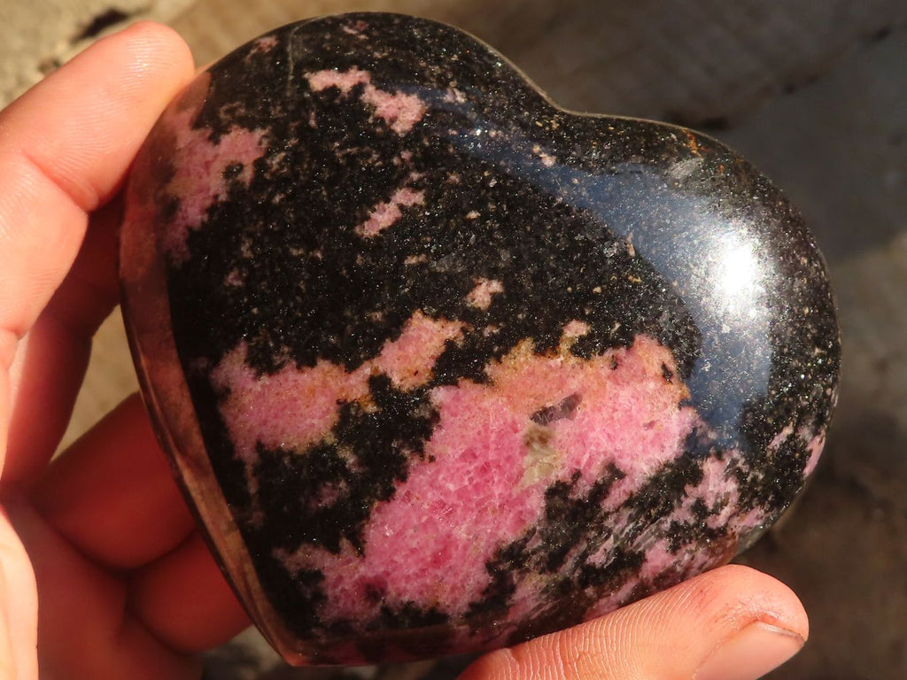 Polished  Pink & Black Rhodonite Hearts x 3 From Madagascar - Toprock Gemstones and Minerals 