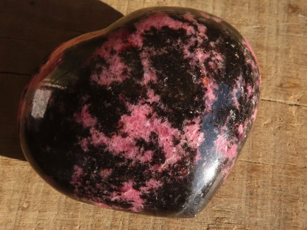 Polished  Pink & Black Rhodonite Hearts x 3 From Madagascar - Toprock Gemstones and Minerals 