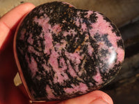 Polished  Pink & Black Rhodonite Hearts x 3 From Madagascar - Toprock Gemstones and Minerals 