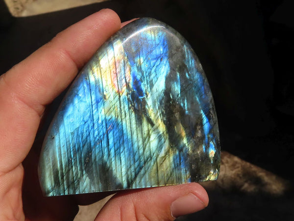 Polished Labradorite Standing Free Forms With Blue & Gold Flash  x 3 From Tulear, Madagascar - Toprock Gemstones and Minerals 