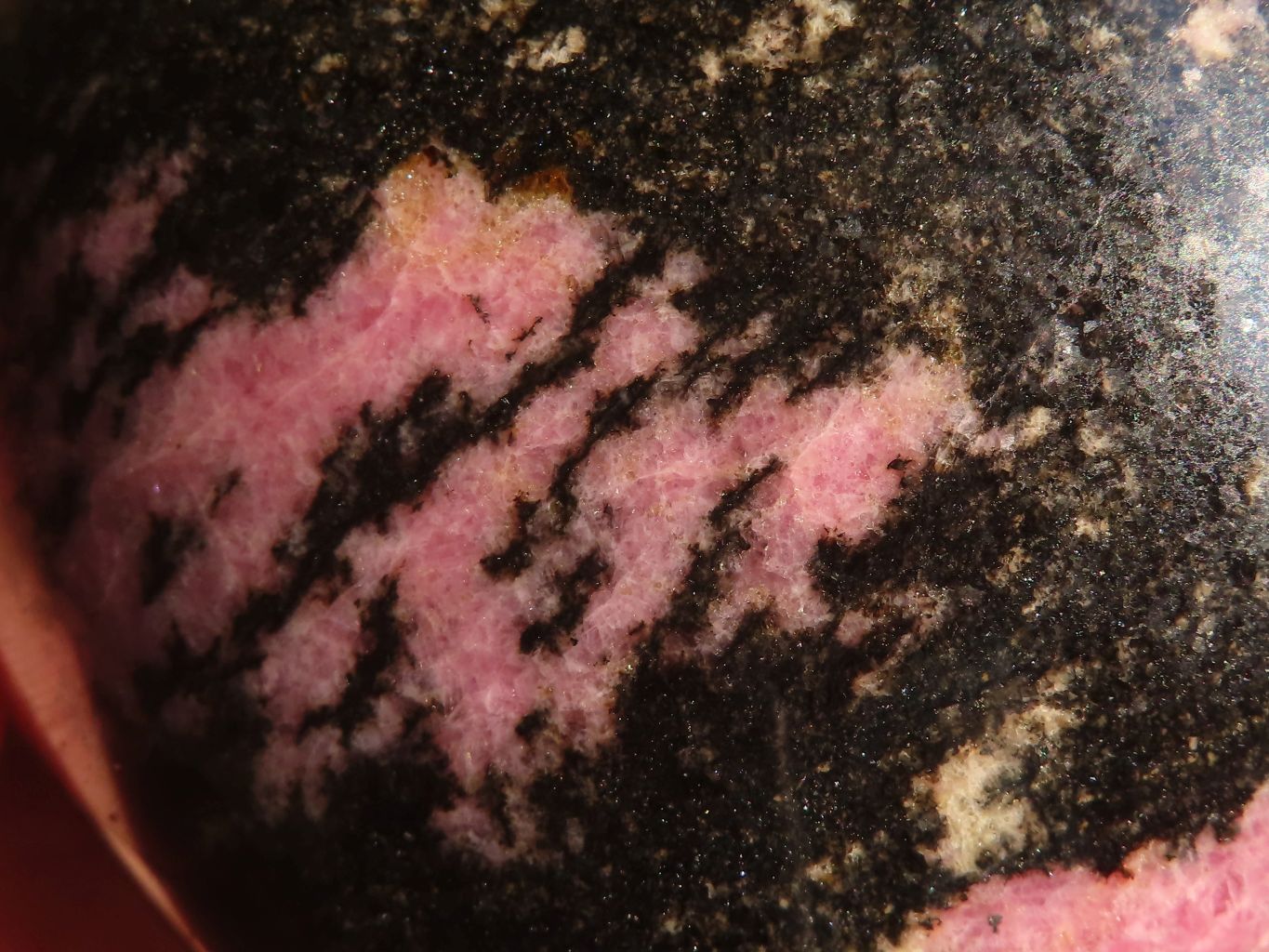 Polished  Pink & Black Rhodonite Hearts x 3 From Madagascar - Toprock Gemstones and Minerals 