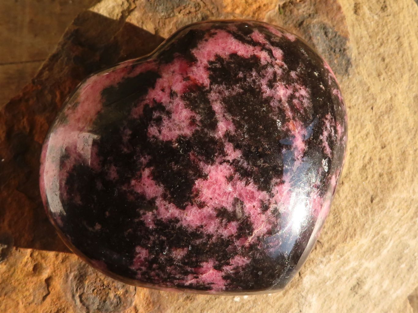 Polished  Pink & Black Rhodonite Hearts x 3 From Madagascar - Toprock Gemstones and Minerals 