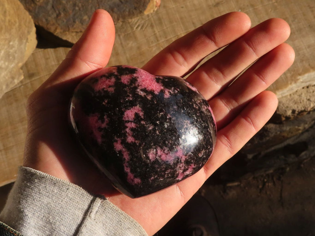 Polished  Pink & Black Rhodonite Hearts x 3 From Madagascar - Toprock Gemstones and Minerals 
