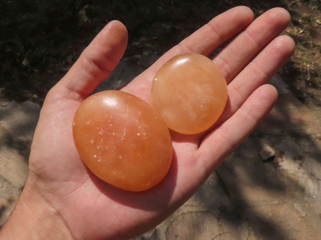 Polished Vibrant Orange Twist Calcite Palm Stones  x 12 From Madagascar - TopRock