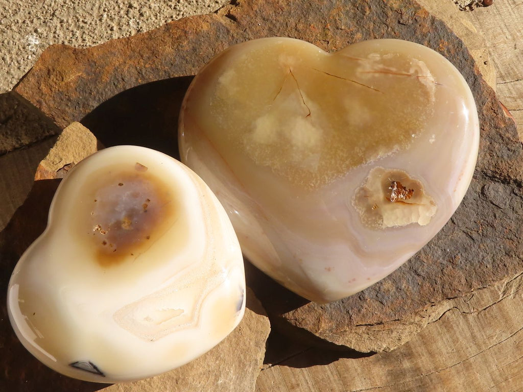Polished Extra Large Banded Agate Hearts x 2 From Madagascar - Toprock Gemstones and Minerals 