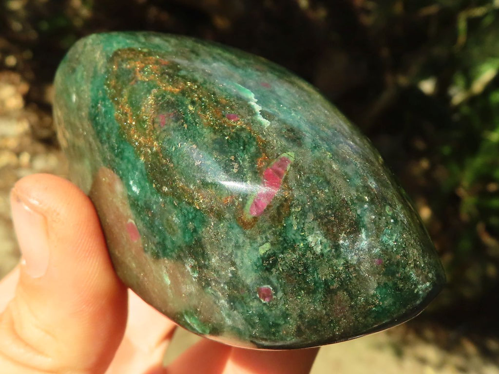 Polished  Fluorescent Ruby Corundum In Chrome Verdite Free Forms x 3 From Zimbabwe - Toprock Gemstones and Minerals 