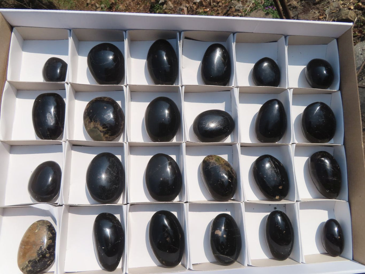 Polished Black Schorl Tourmaline Gallets  x 24 From Madagascar - TopRock