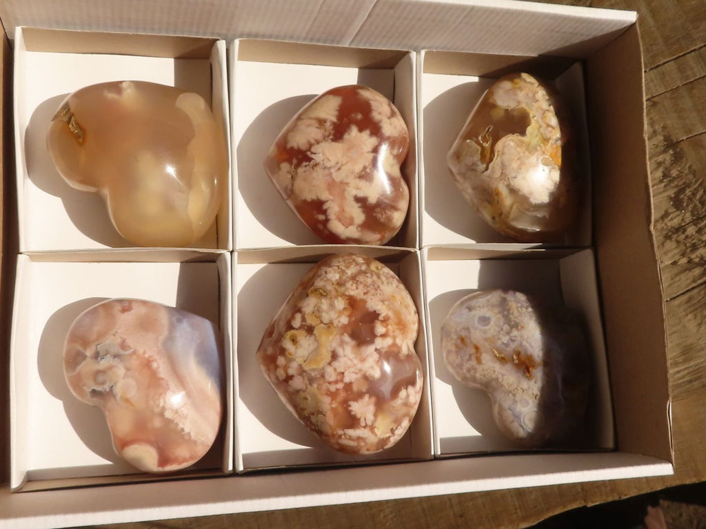 Natural Large Ocean Flower Agate Hearts  x 6 From Madagascar - Toprock Gemstones and Minerals 