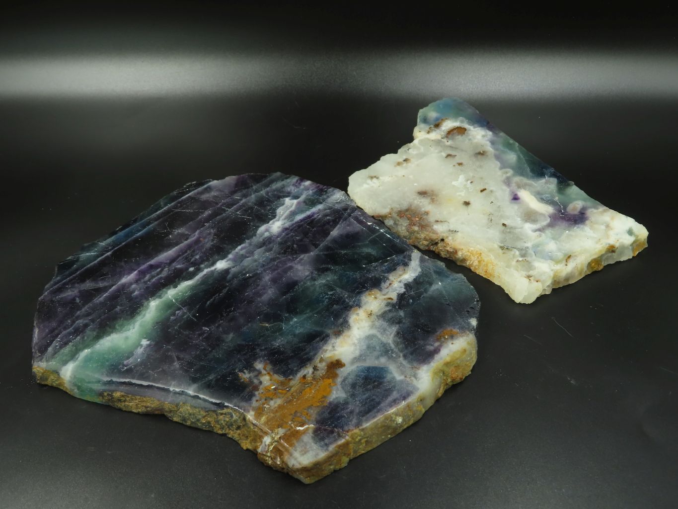 Polished Watermelon Fluorite Plates x 2 From Vis, Namibia - TopRock