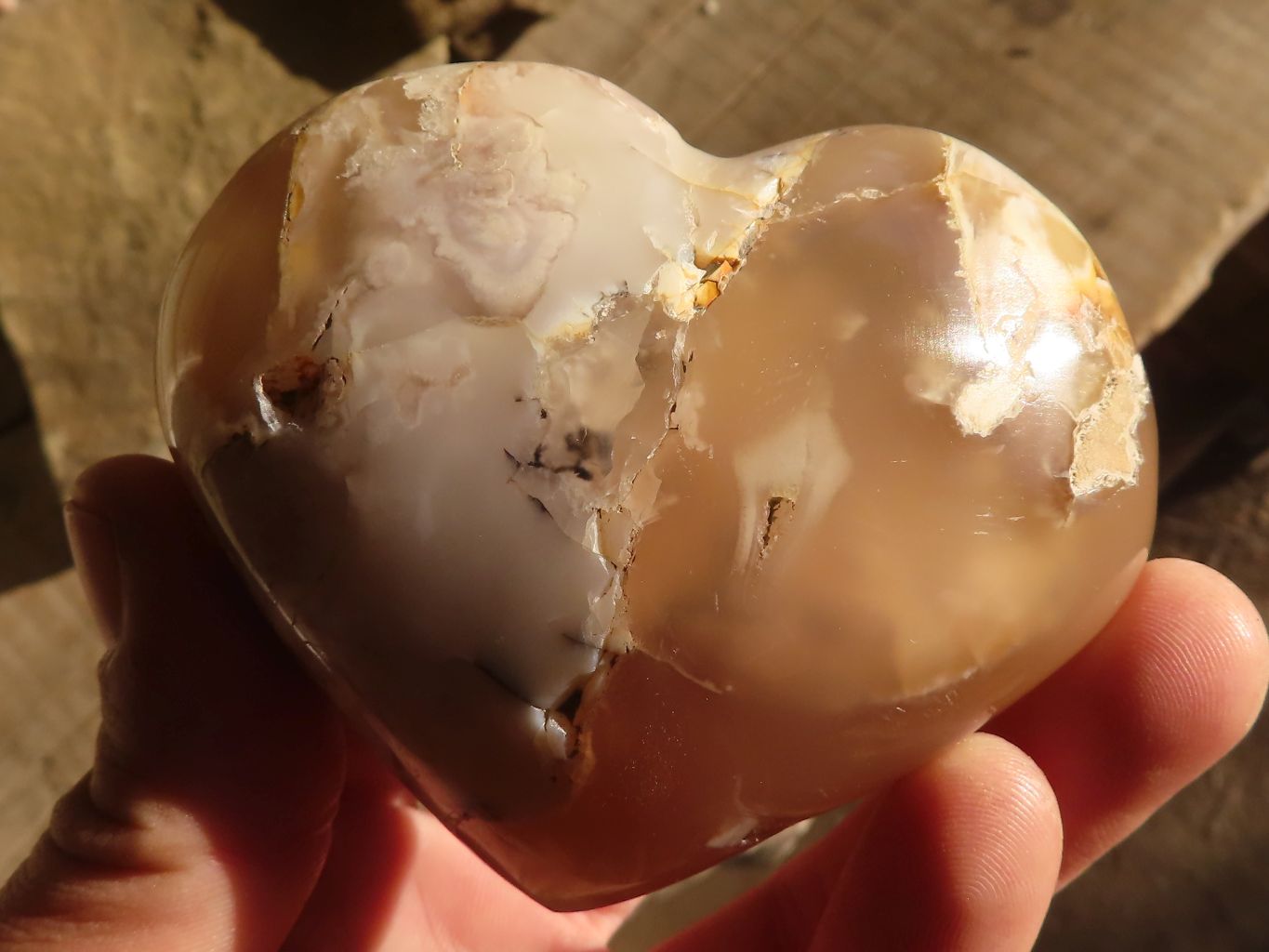 Natural Large Ocean Flower Agate Hearts  x 6 From Madagascar - Toprock Gemstones and Minerals 