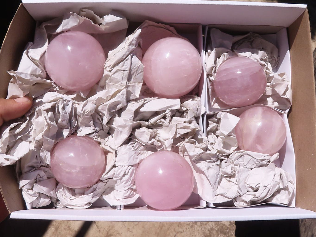 Polished Pink Rose Quartz Spheres  x 6 From Madagascar - TopRock