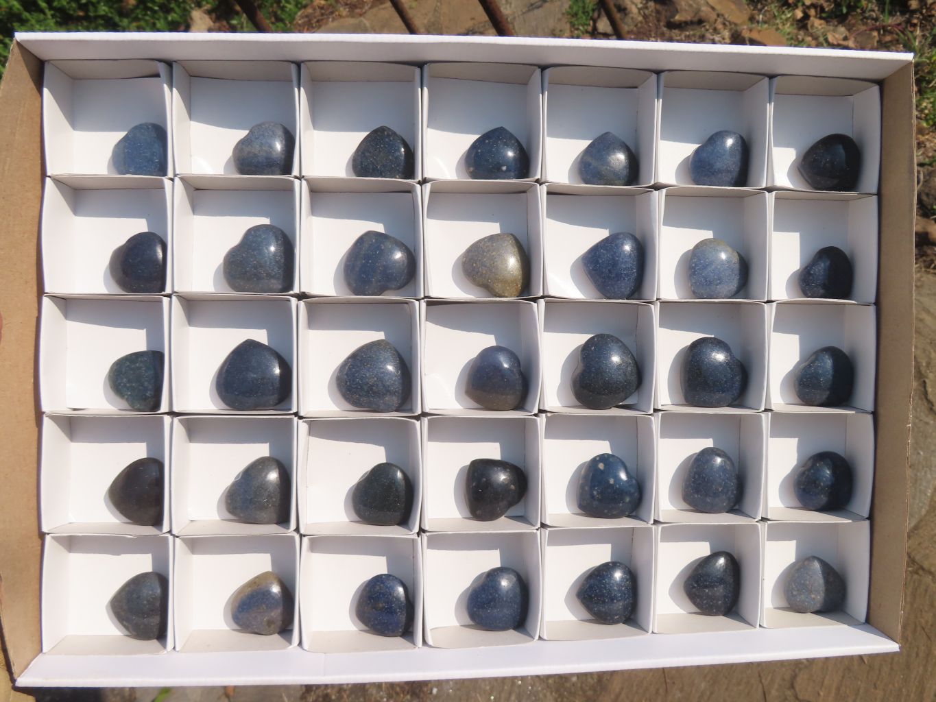 Polished Mini Blue Lazulite Hearts x 35 From Madagascar - TopRock