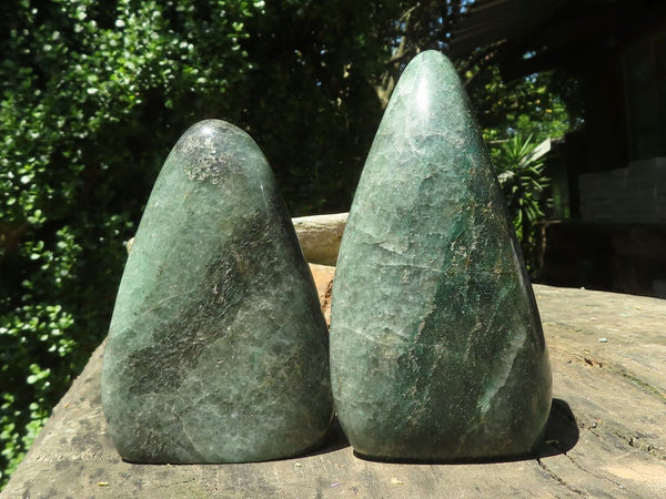 Polished Emerald Fuchsite Quartz Standing Free Forms With Mica & Pyrite Specks  x 2 From Madagascar - TopRock