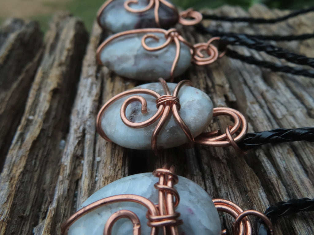 Polished Rubellite Tourmaline in Matrix Cabochons in Copper Art Wire Wrap Pendant - sold per piece - From Madagascar - TopRock