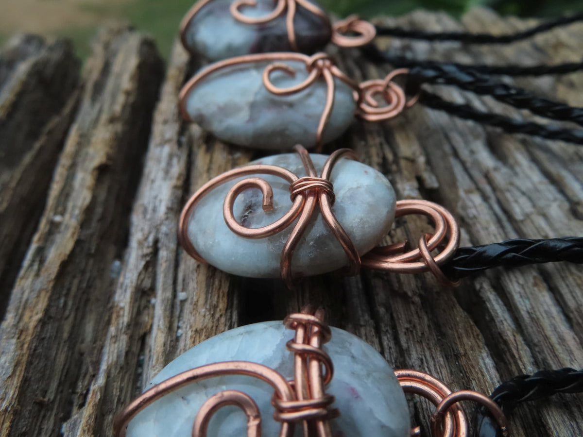 Polished Rubellite Tourmaline in Matrix Cabochons in Copper Art Wire Wrap Pendant - sold per piece - From Madagascar - TopRock