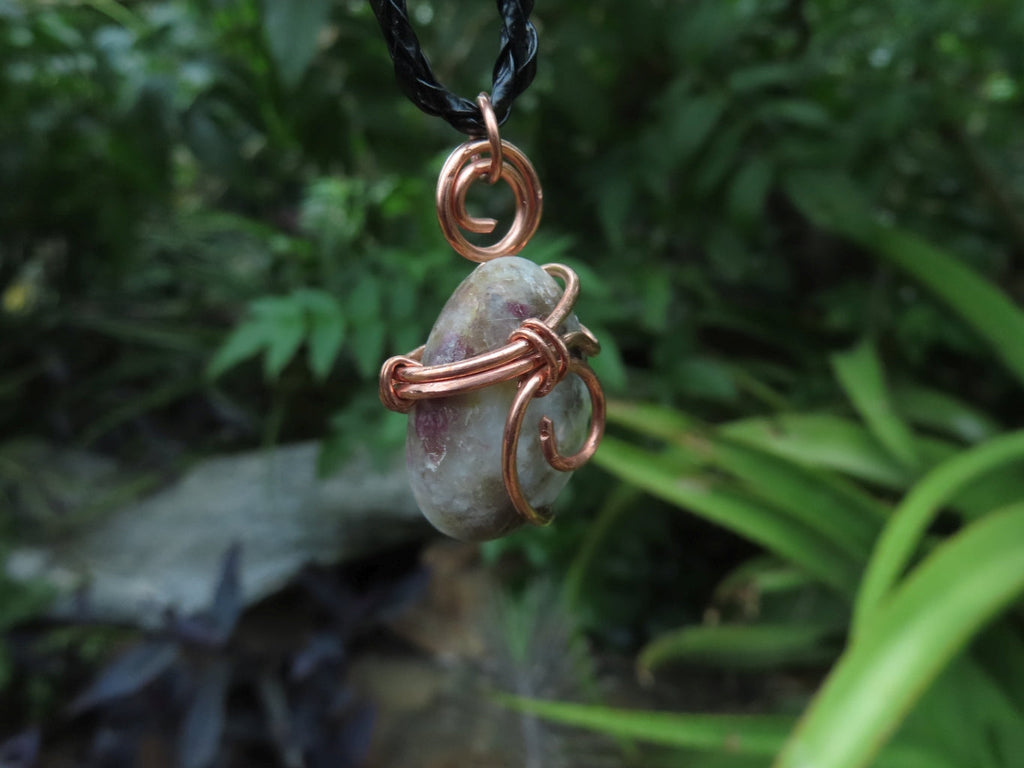Polished Rubellite Tourmaline in Matrix Cabochons in Copper Art Wire Wrap Pendant - sold per piece - From Madagascar - TopRock