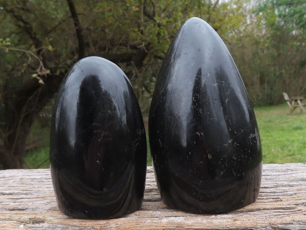 Polished Pitch Black Schorl Tourmaline Standing Free Forms  x 2 From Madagascar - TopRock