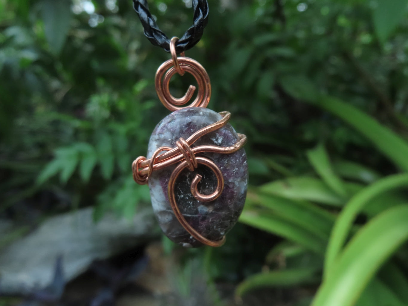 Polished Rubellite Tourmaline in Matrix Cabochons in Copper Art Wire Wrap Pendant - sold per piece - From Madagascar - TopRock