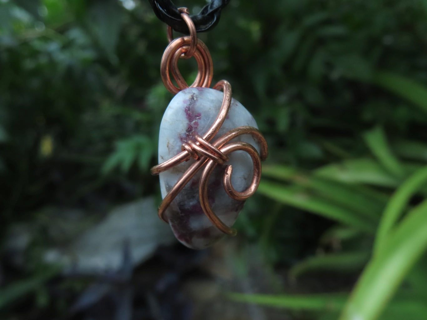 Polished Rubellite Tourmaline in Matrix Cabochons in Copper Art Wire Wrap Pendant - sold per piece - From Madagascar - TopRock