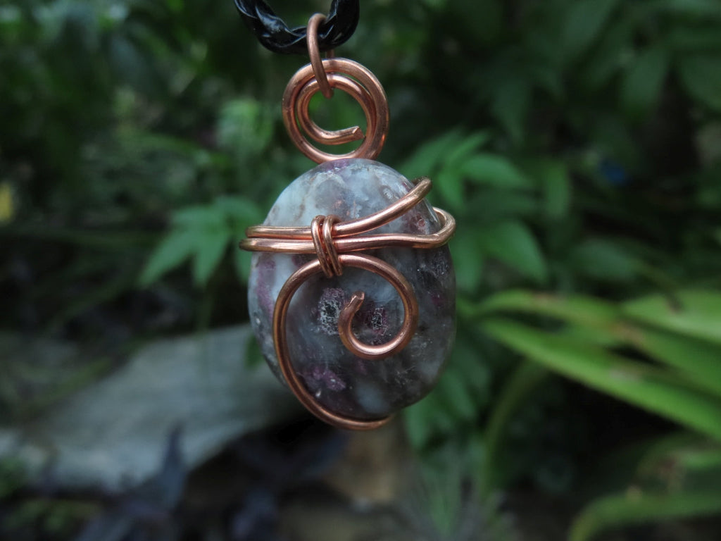 Polished Rubellite Tourmaline in Matrix Cabochons in Copper Art Wire Wrap Pendant - sold per piece - From Madagascar - TopRock