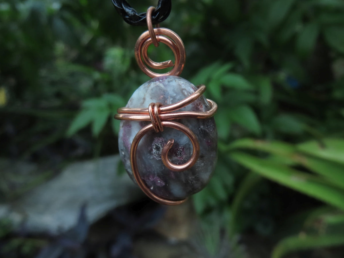 Polished Rubellite Tourmaline in Matrix Cabochons in Copper Art Wire Wrap Pendant - sold per piece - From Madagascar - TopRock