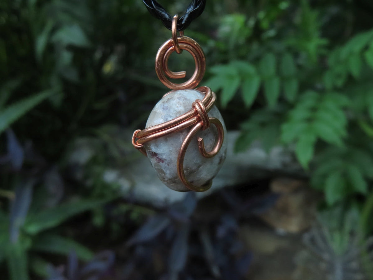 Polished Rubellite Tourmaline in Matrix Cabochons in Copper Art Wire Wrap Pendant - sold per piece - From Madagascar - TopRock