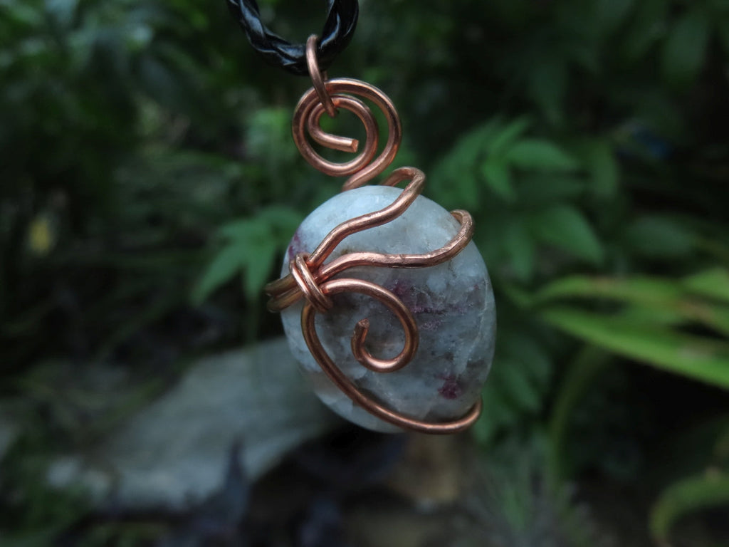 Polished Rubellite Tourmaline in Matrix Cabochons in Copper Art Wire Wrap Pendant - sold per piece - From Madagascar - TopRock