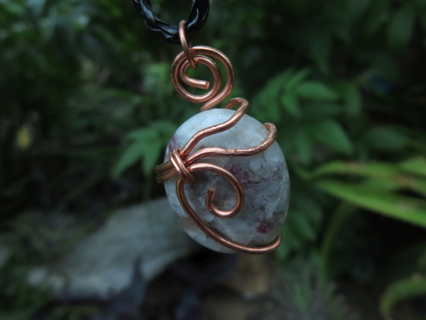 Polished Rubellite Tourmaline in Matrix Cabochons in Copper Art Wire Wrap Pendant - sold per piece - From Madagascar - TopRock