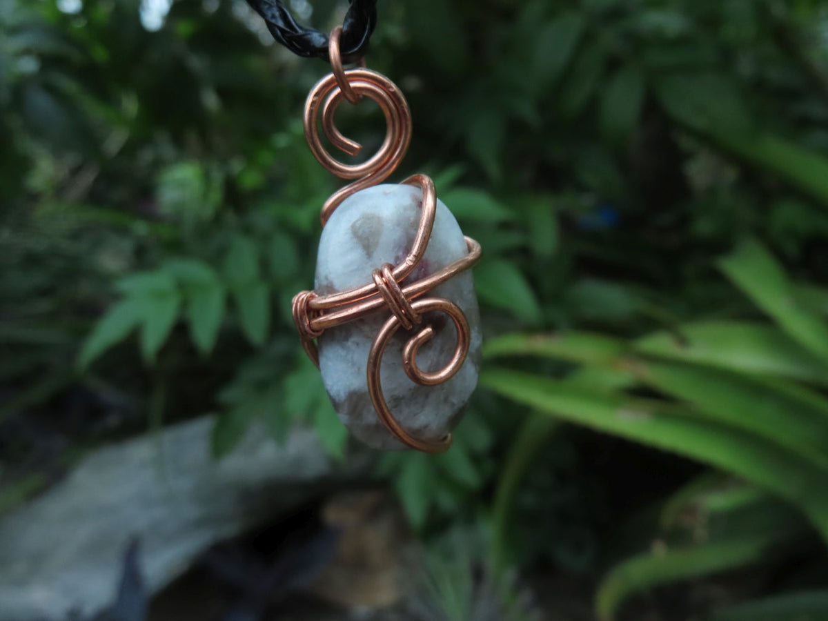 Polished Rubellite Tourmaline in Matrix Cabochons in Copper Art Wire Wrap Pendant - sold per piece - From Madagascar - TopRock