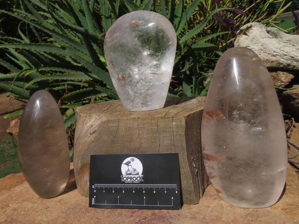 Polished Rock Quartz Standing Free Forms x 3 From Madagascar - TopRock