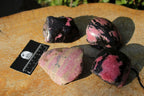 Polished One Sided Pink Rhodonite with Chromite Specimens  x 4 From Madagascar - TopRock