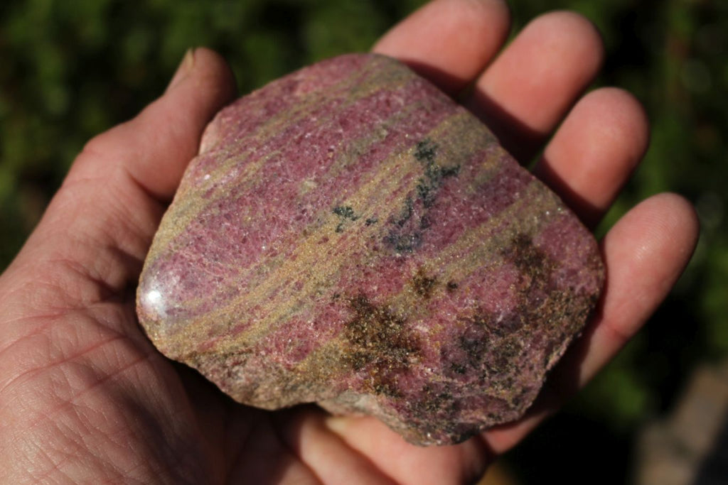 Polished One Sided Pink Rhodonite with Chromite Specimens  x 4 From Madagascar - TopRock