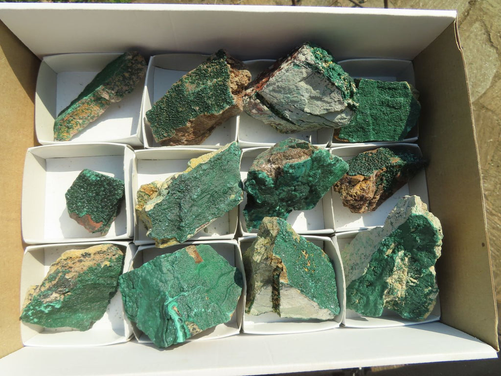 Natural Micro Botryoidal Malachite Specimens  x 12 From Congo - TopRock