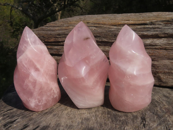 Polished Gemmy Pink Rose Quartz Flames  x 3 From Madagascar - TopRock