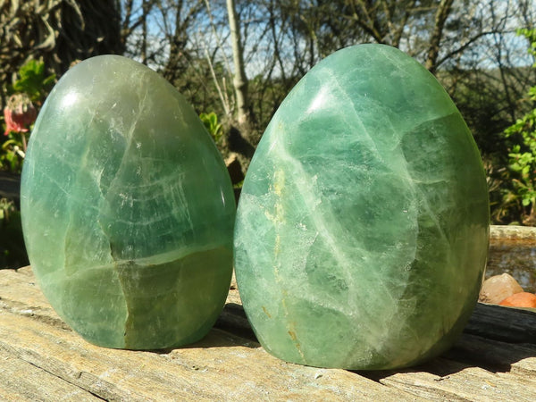 Polished Green Fluorite Standing Free Forms  x 2 From Madagascar - Toprock Gemstones and Minerals 