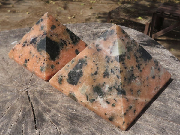 Polished Large X Rare Orange Calcite With Biotite Mica Pyramids  x 2 From Madagascar - TopRock