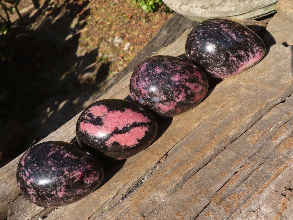 Polished Extra Large Rhodonite Gemstone Eggs x 4 From Madagascar - Toprock Gemstones and Minerals 
