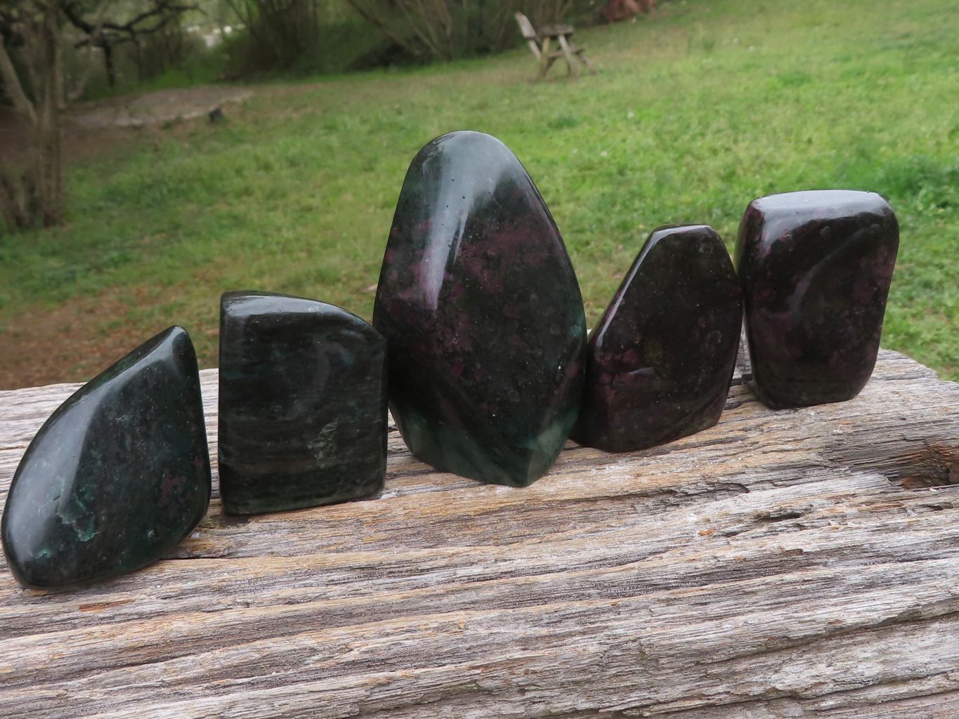 Polished Fluorescent Ruby Corundum In Chrome Verdite Free Forms x 5 From Zimbabwe - TopRock