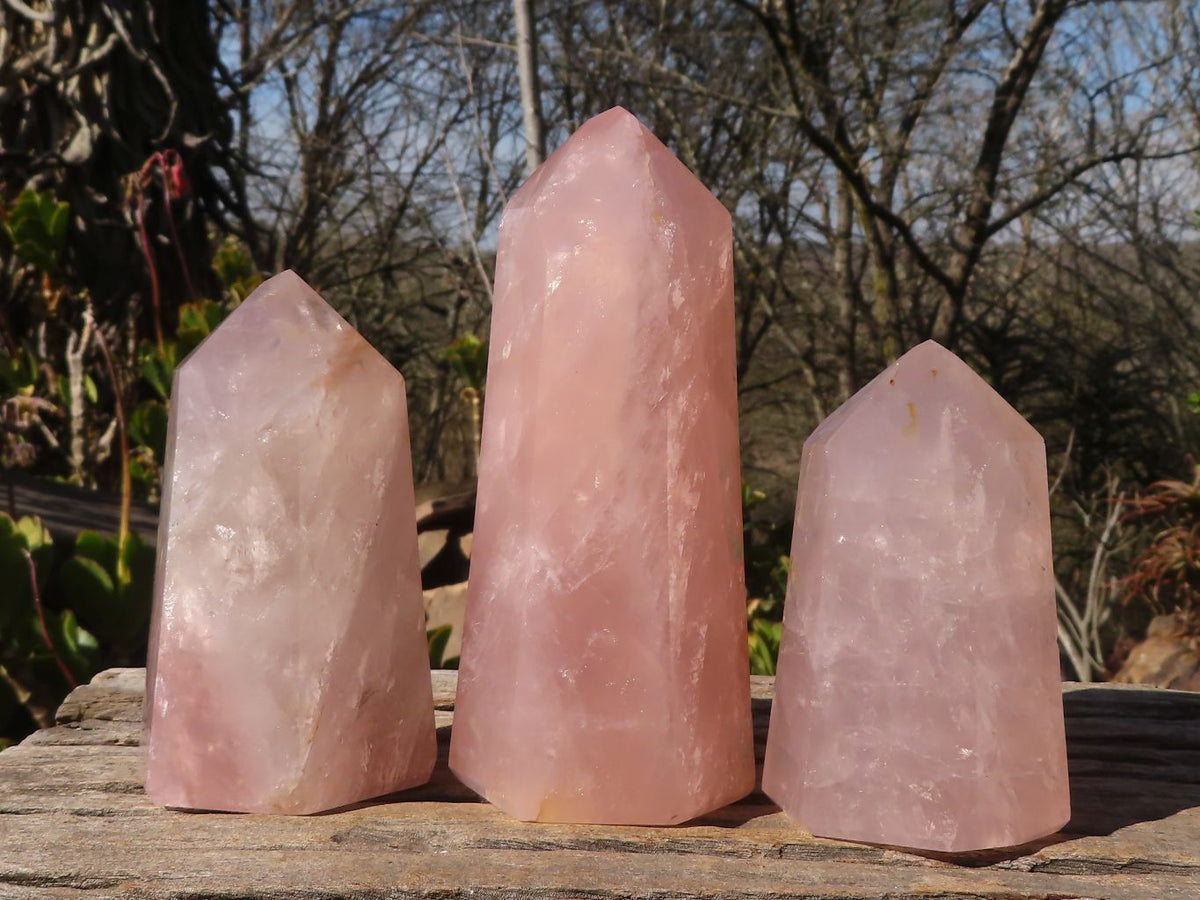Polished Gemmy Rose Quartz Points x 3 From Madagascar - Toprock Gemstones and Minerals 