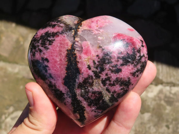 Polished Beautiful Pink & Black Rhodonite Hearts & Eggs x 4 From Madagascar - TopRock