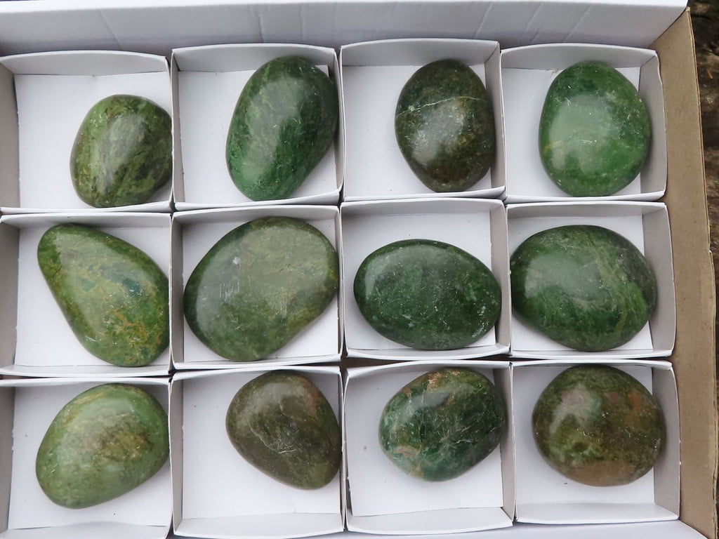 Polished Green Verdite Palm Stones  x 12 From Zimbabwe - TopRock
