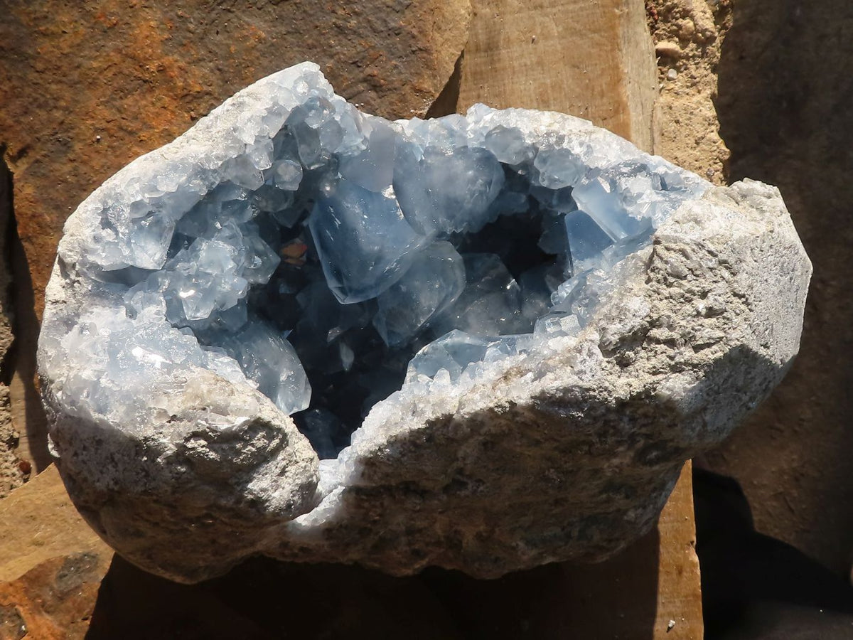 Natural Large Blue Celestite Geode With Gemmy Centred Crystals  x 1 From Sakoany, Madagascar - Toprock Gemstones and Minerals 