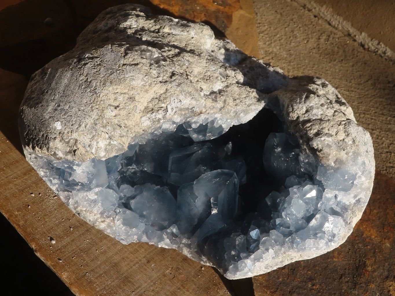 Natural Large Blue Celestite Geode With Gemmy Centred Crystals  x 1 From Sakoany, Madagascar - Toprock Gemstones and Minerals 